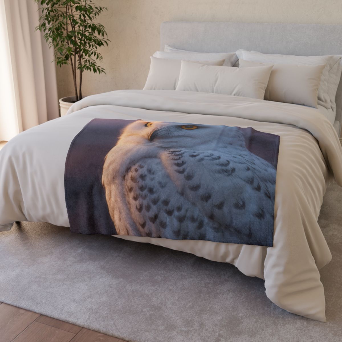 Twilight Watcher Snowy Owl designer printed blankets