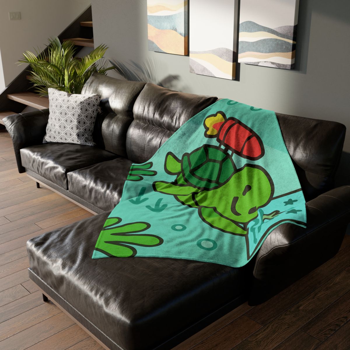 Underwater Rocket Turtle soft fleece blankets