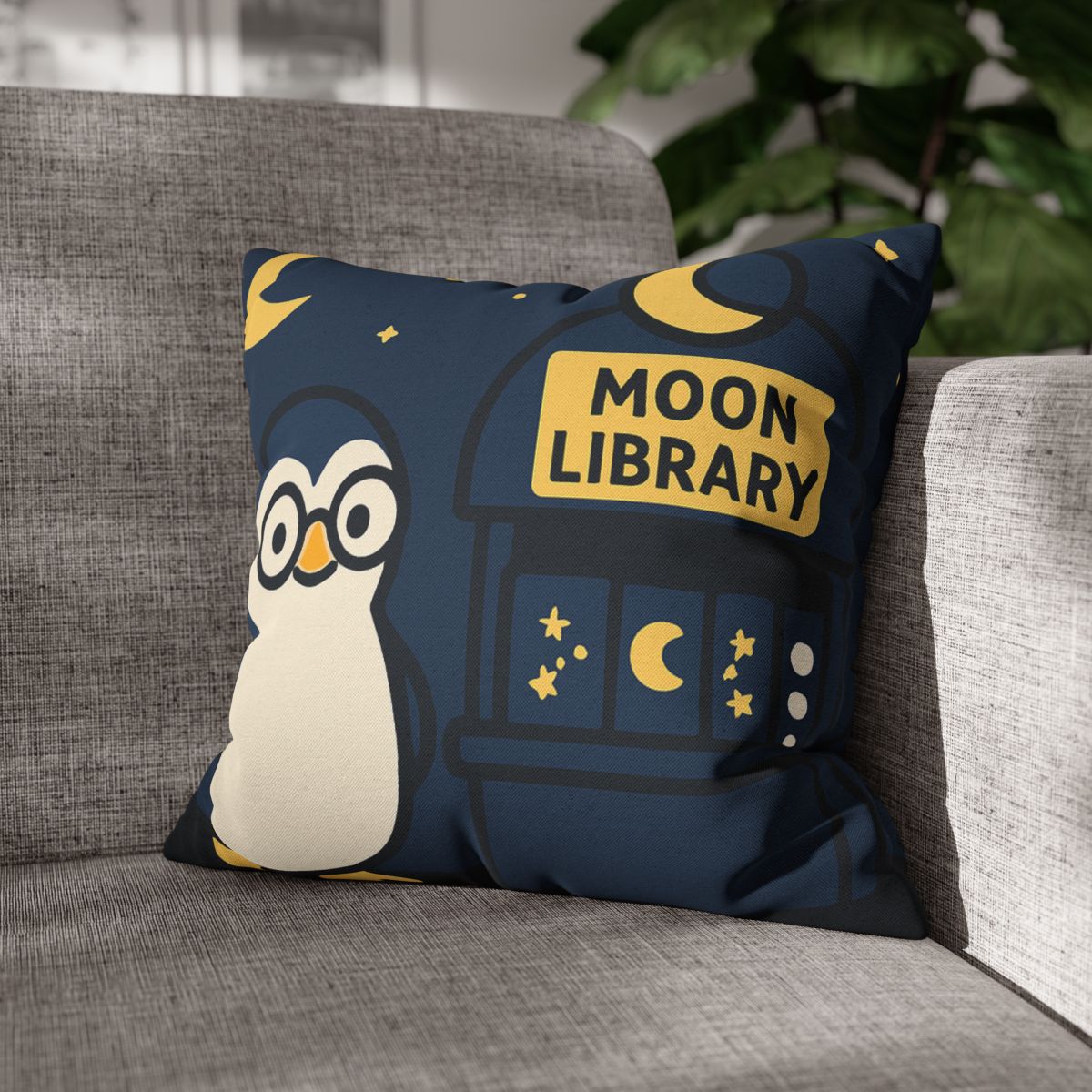 Moonlight Library Run By A Wise Penguin Astronomer designer print pillow cases