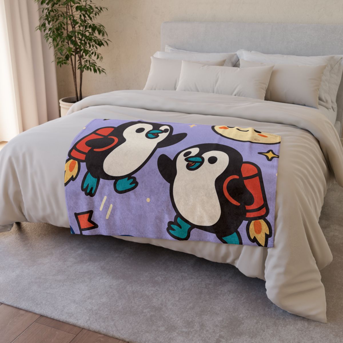 Rocket Penguin Explorers decorative home blankets