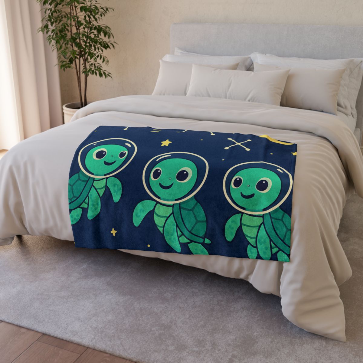 Space School Of The Curious Sea Turtles soft fleece blankets