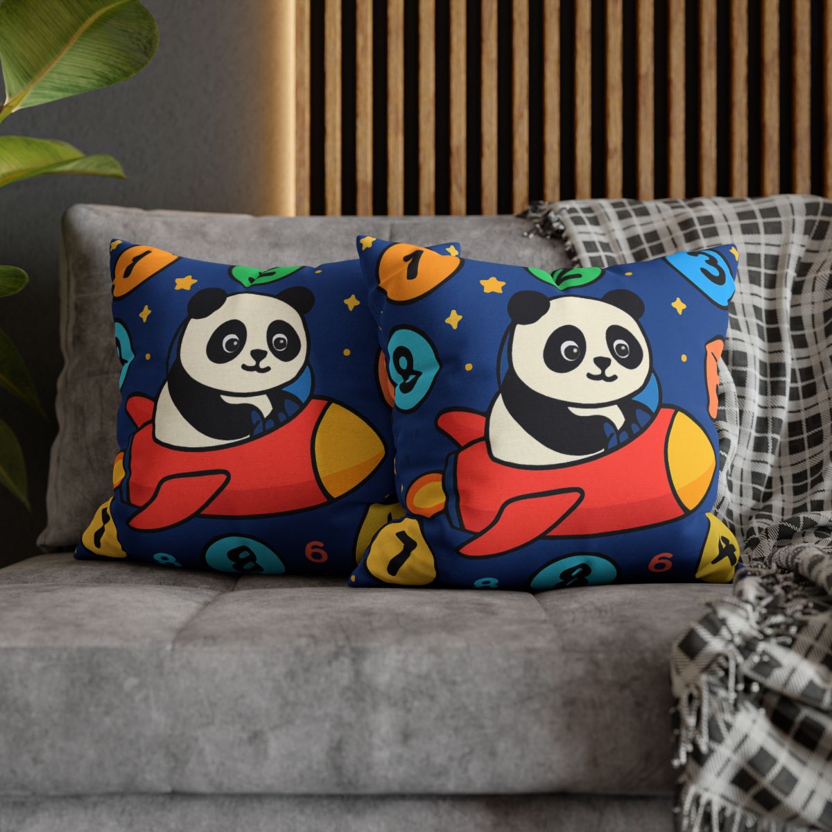Rocket Panda And The Number Planets designer print pillow cases