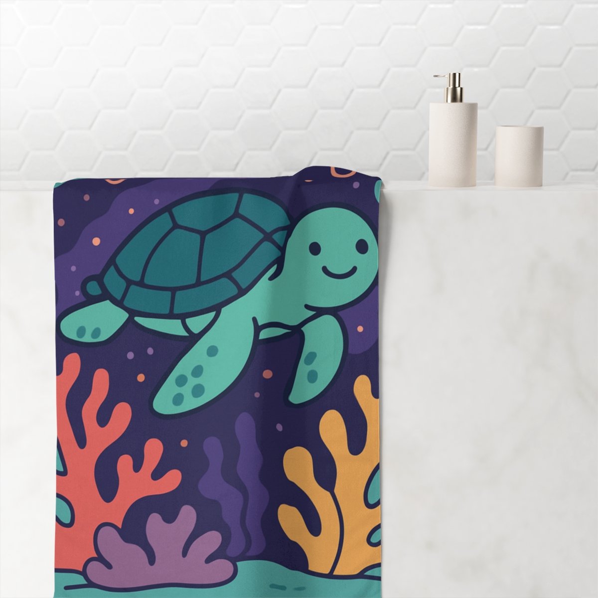 Nebula Reef Turtle designer printed towels
