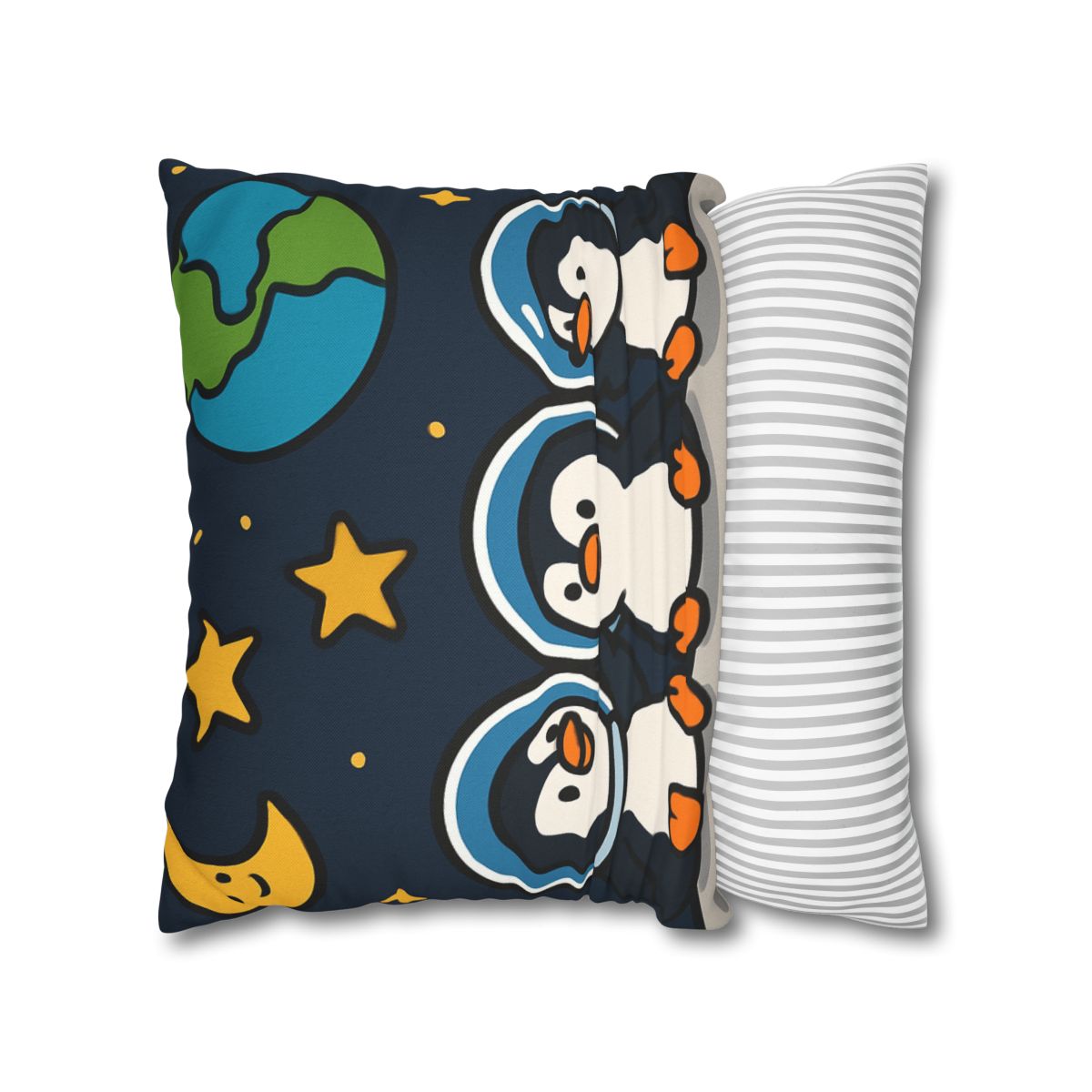 Stargazing Penguins On The Moon designer print pillow cases