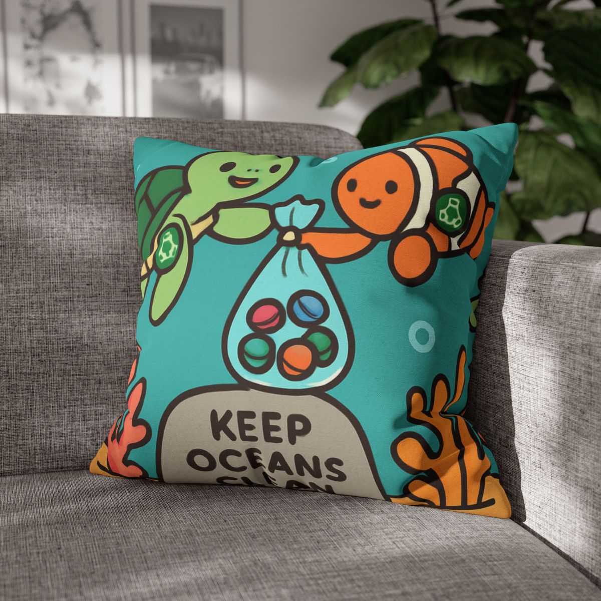 Coral Reef Cleanup Crew soft cotton pillow cases