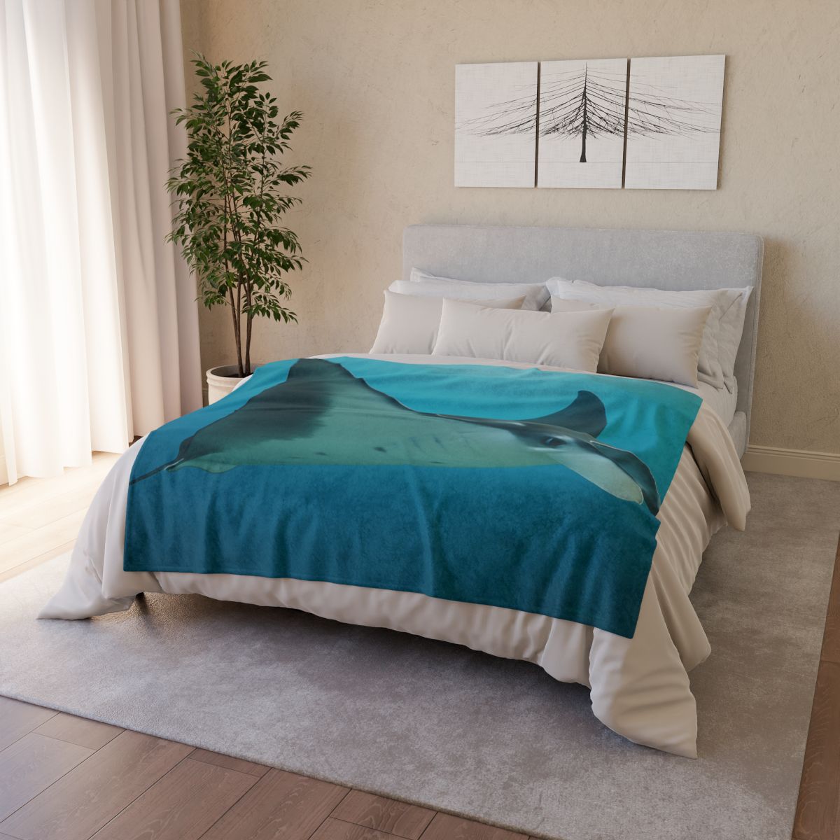 Tidal Wings Reef Manta Ray stylish throw blankets
