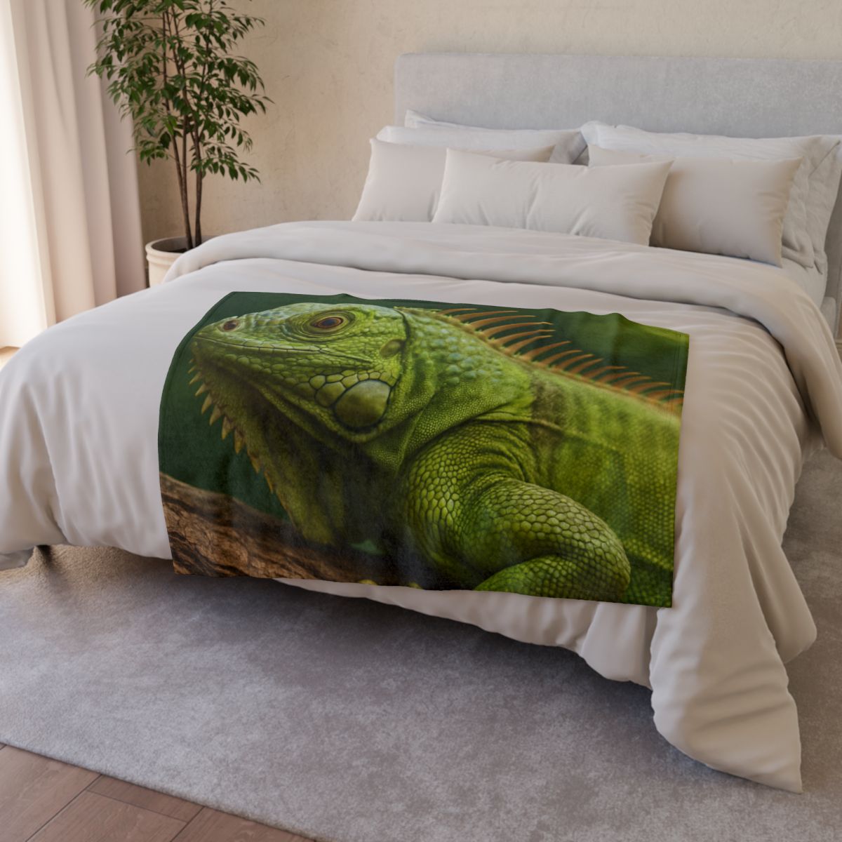Verdant Gaze Green Iguana soft fleece blankets