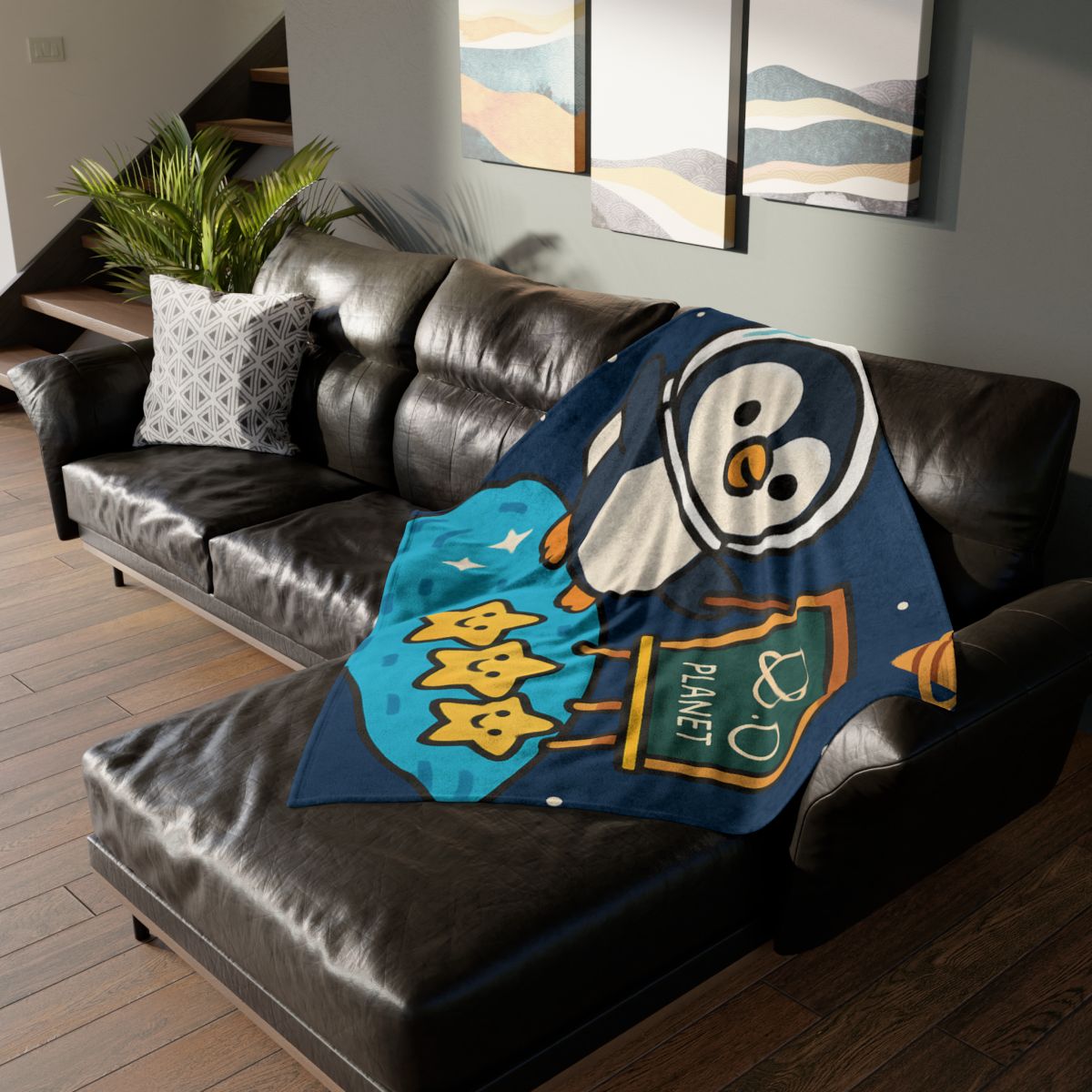 Comet Classroom With Captain Penguin trendy patterned blankets