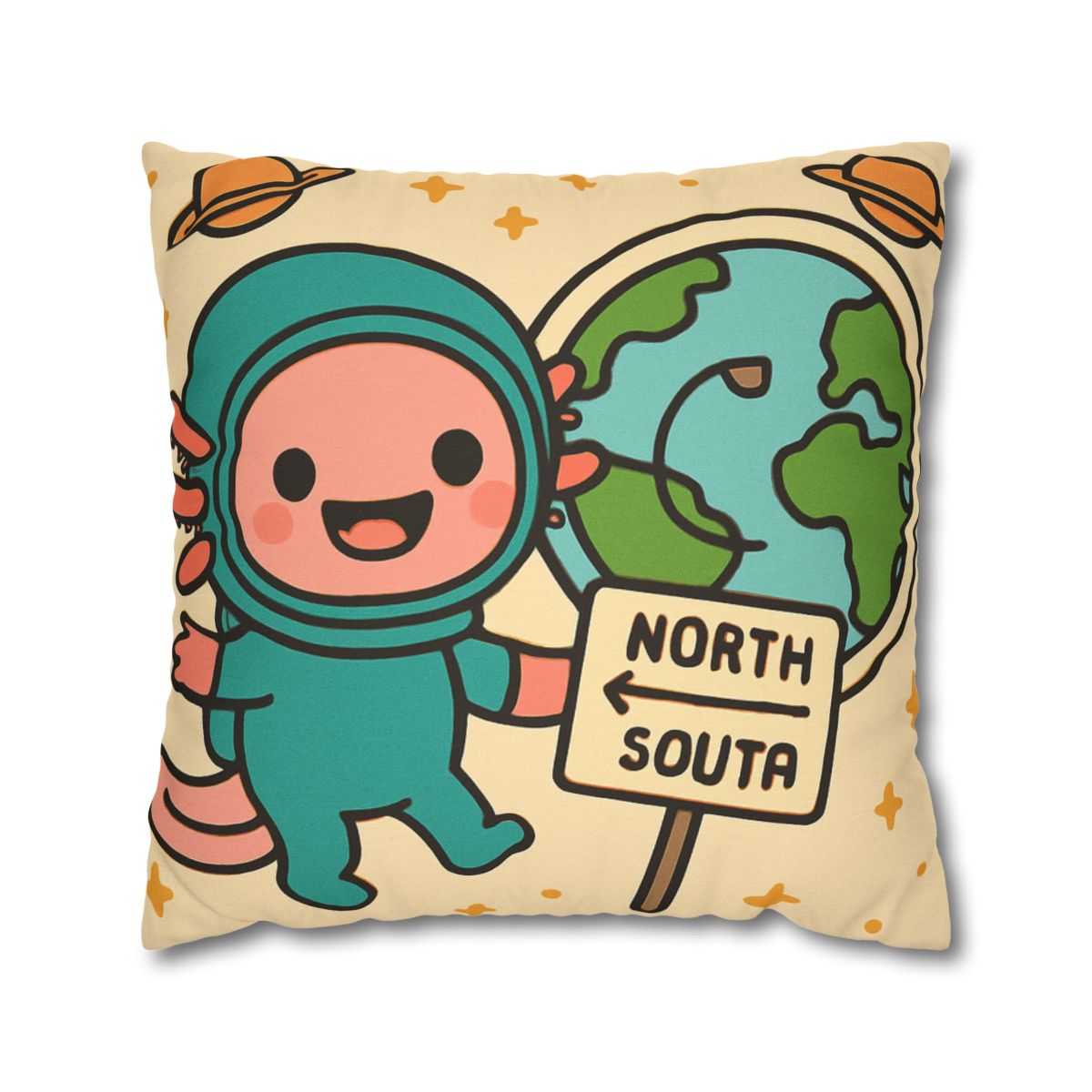 Luna The Axolotl Astronaut And The Bubble Planet Map custom pillow cases