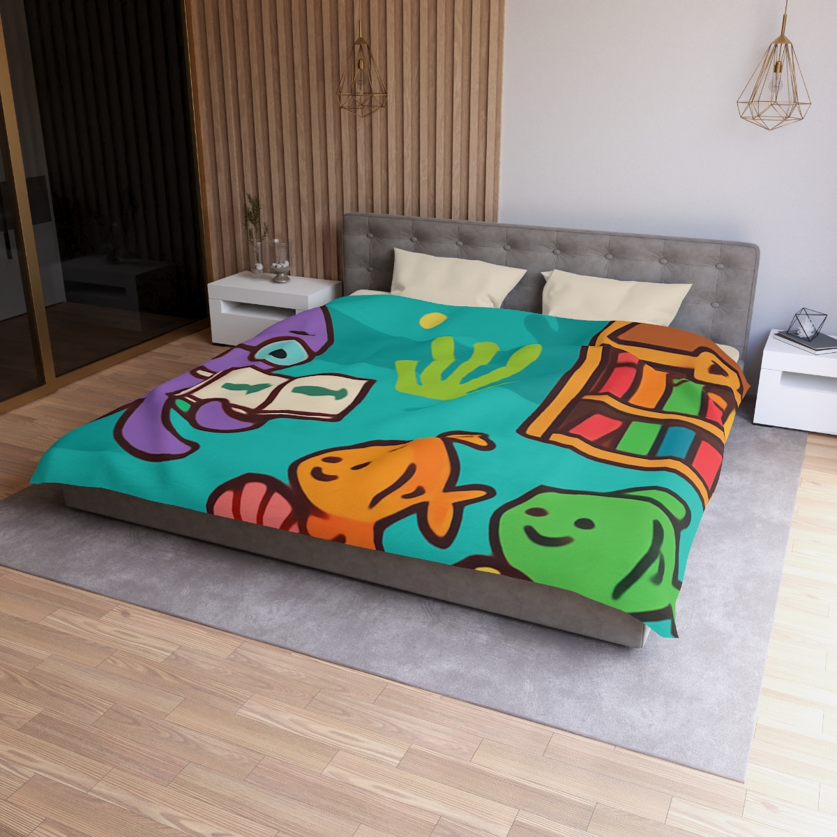 Coral Reef Library With The Octopus Librarian soft comforter duvets