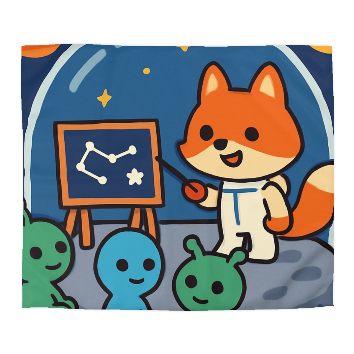 Comet Classroom With Curious Space Fox designer printed duvets