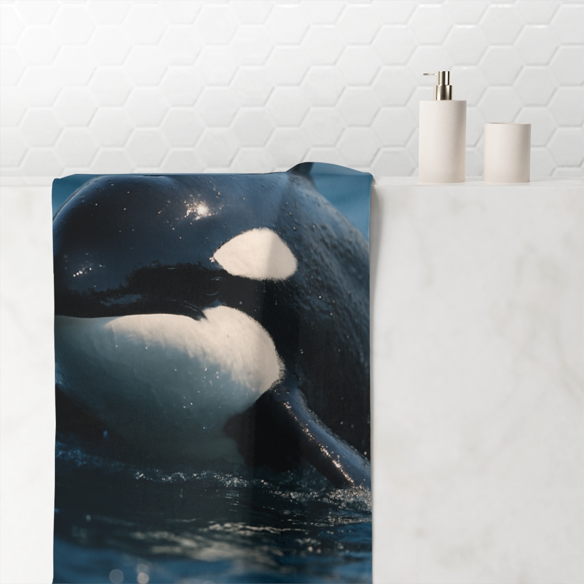 Ocean Shadow Orca personalized bath towels