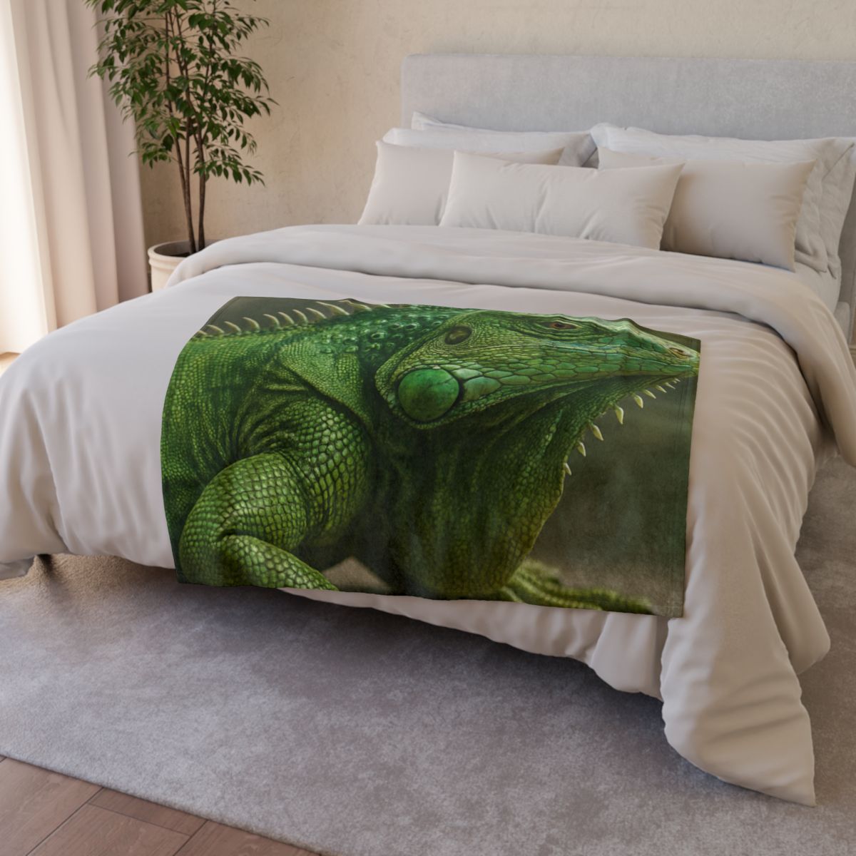 Stone Quiet Green Iguana personalized cozy blankets