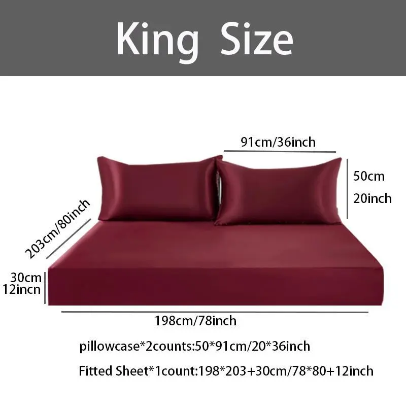 2/3 Piece Solid Color Bedding Set, Cool Silk Smooth Breathable, Soft Comfort Skin-Friendly, Mattress Protector, Silky Fitted Sheet, Gift for Him or Her, Silky Bedding Sheets, Fitted Sheet #GLOBAL PICKS