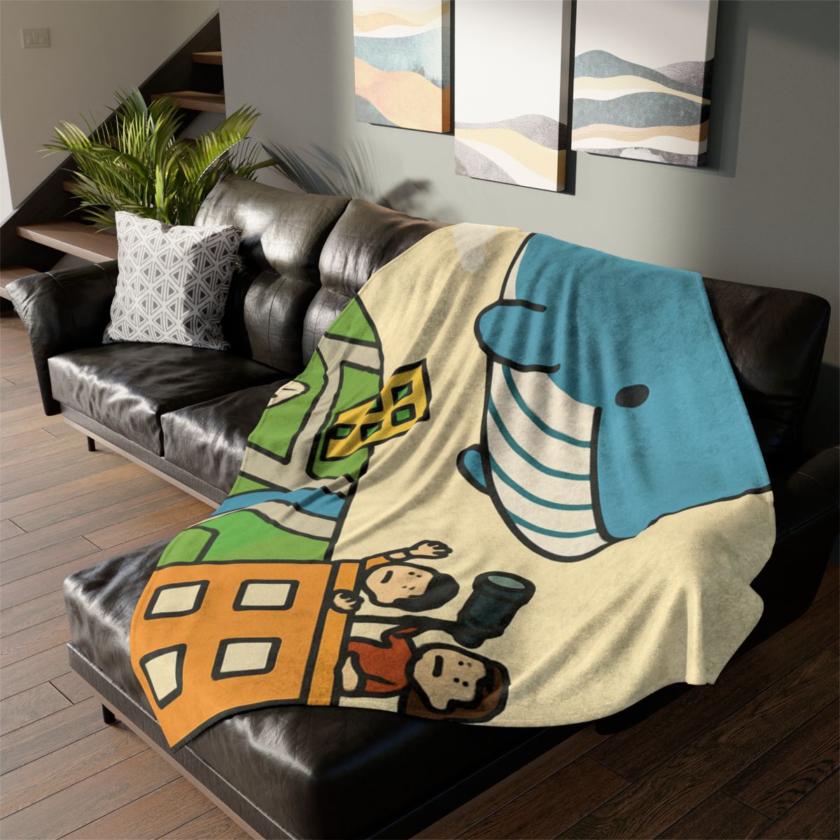 Sky Whale Over The Map City designer printed blankets