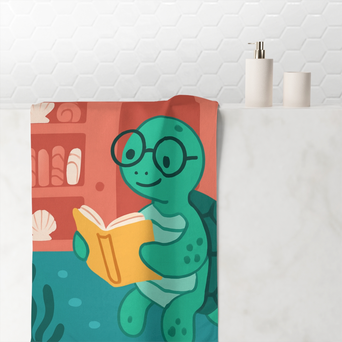 Coral Castle Sea Turtle Librarian personalized bath towels