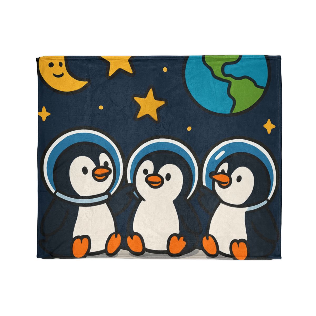 Stargazing Penguins On The Moon designer printed blankets