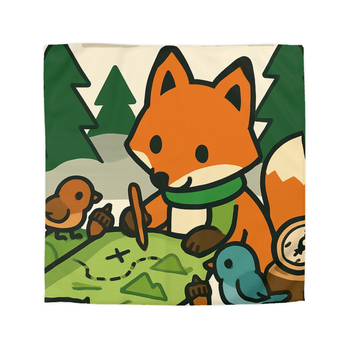 The Map Making Fox In Misty Pines duvets for gifts