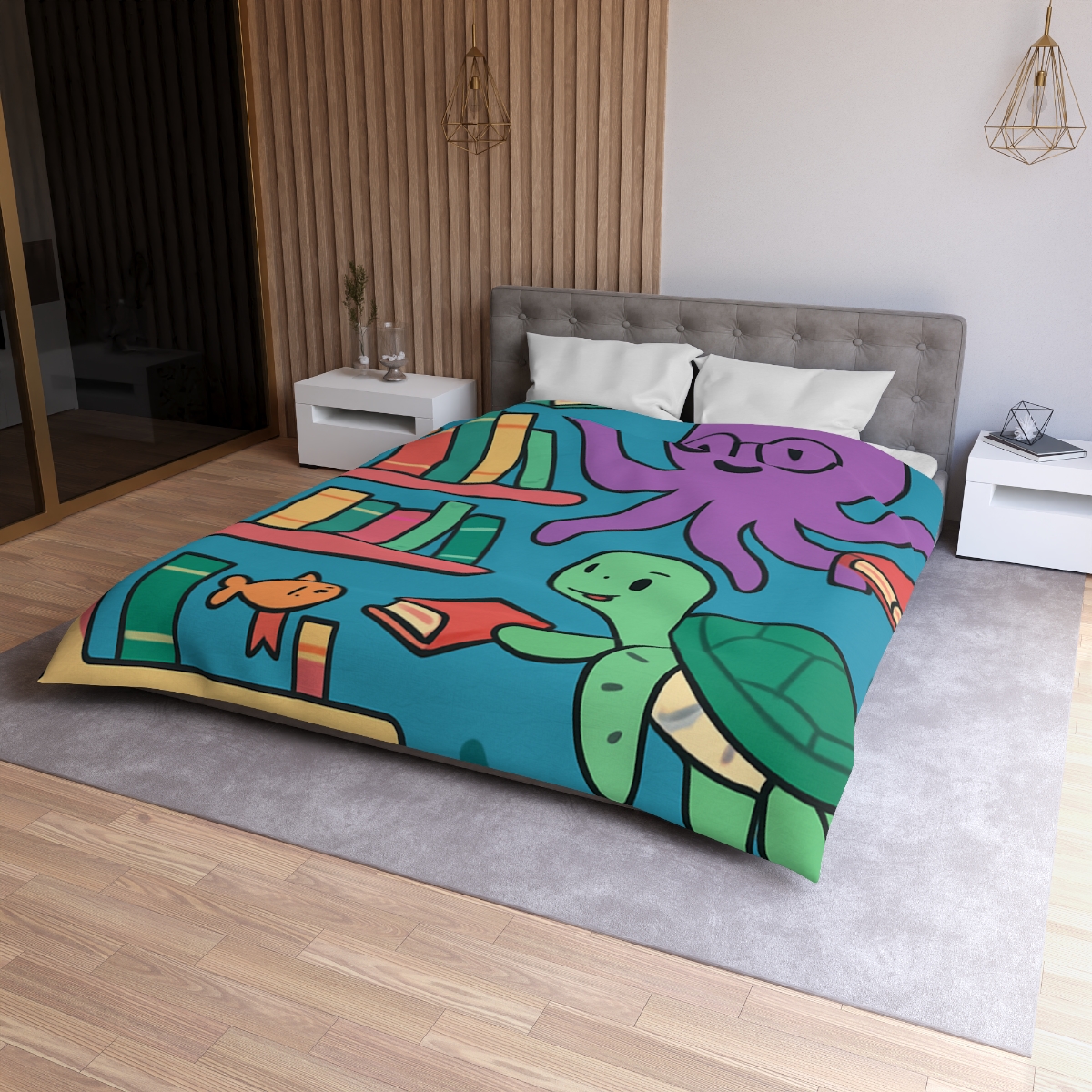 Coral Library And The Octopus Librarian custom duvets