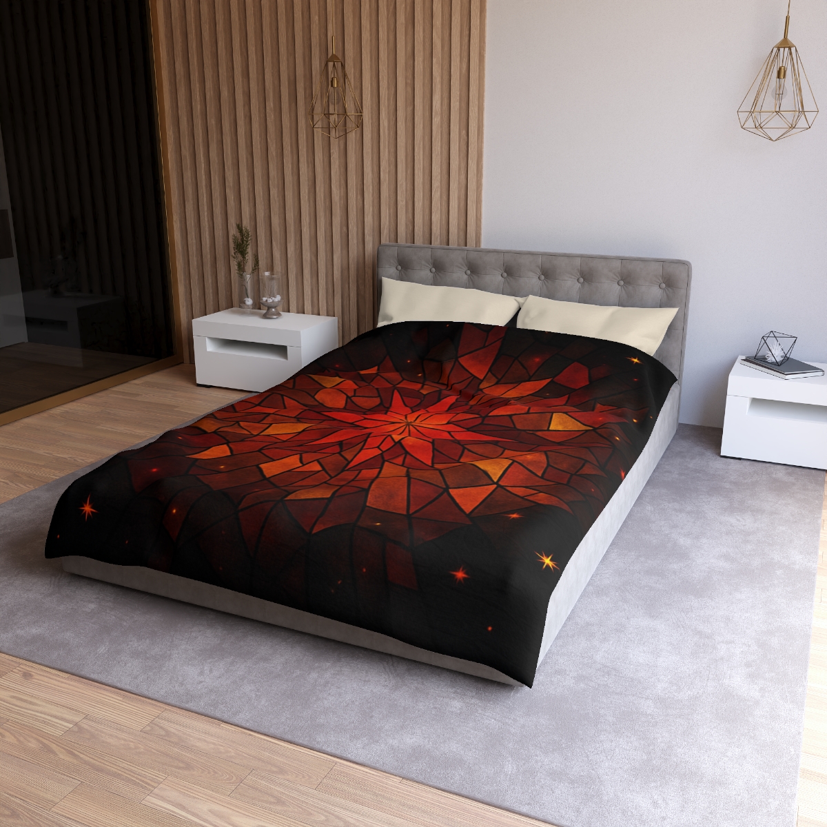 Crimson Starburst Mosaic unique patterned duvets