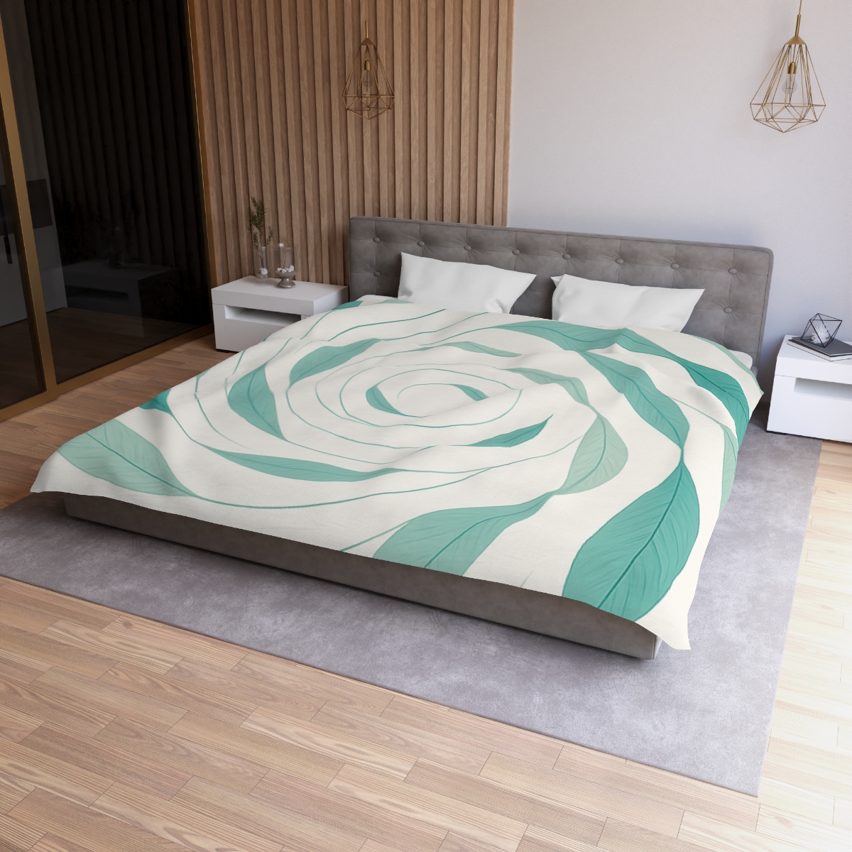 Orbiting Leaf Halo designer printed duvets