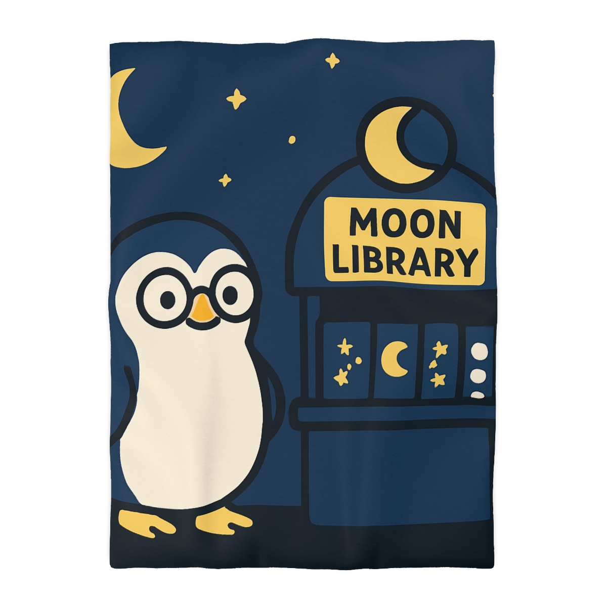 Moonlight Library Run By A Wise Penguin Astronomer stylish duvet covers