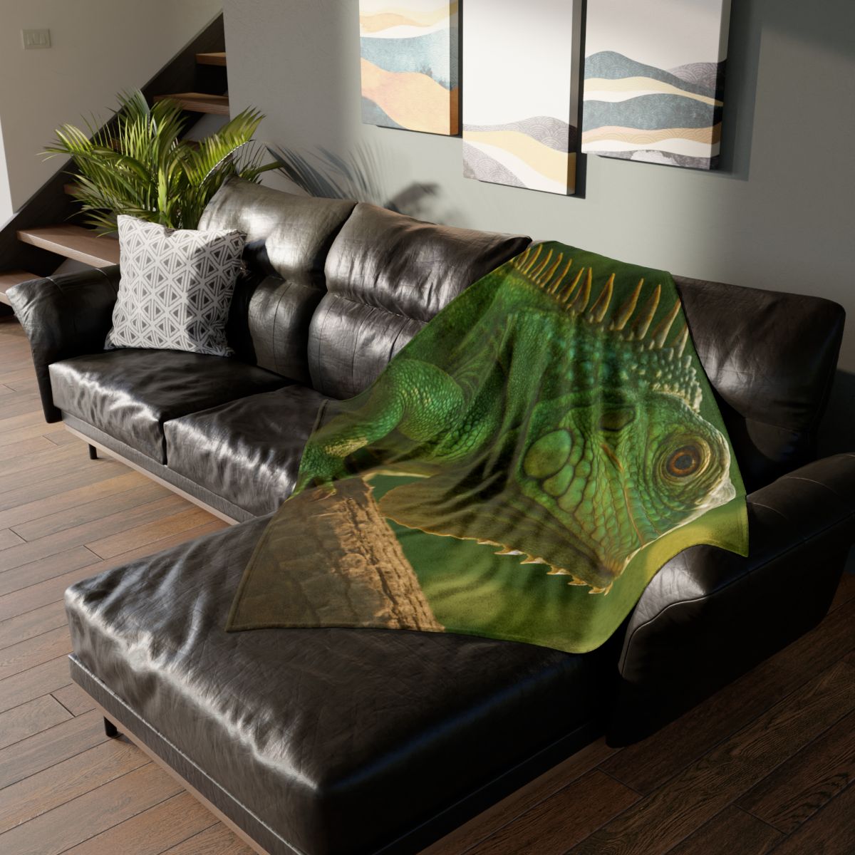 Sun Dappled Green Iguana stylish throw blankets