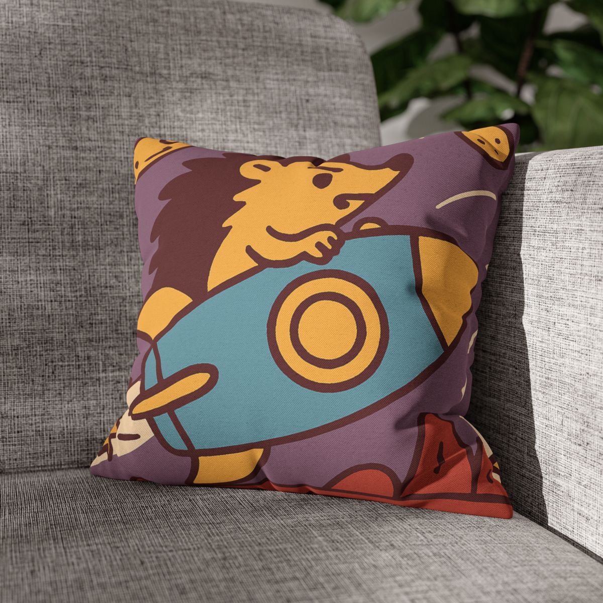Rocket-Riding Hedgehog designer print pillow cases