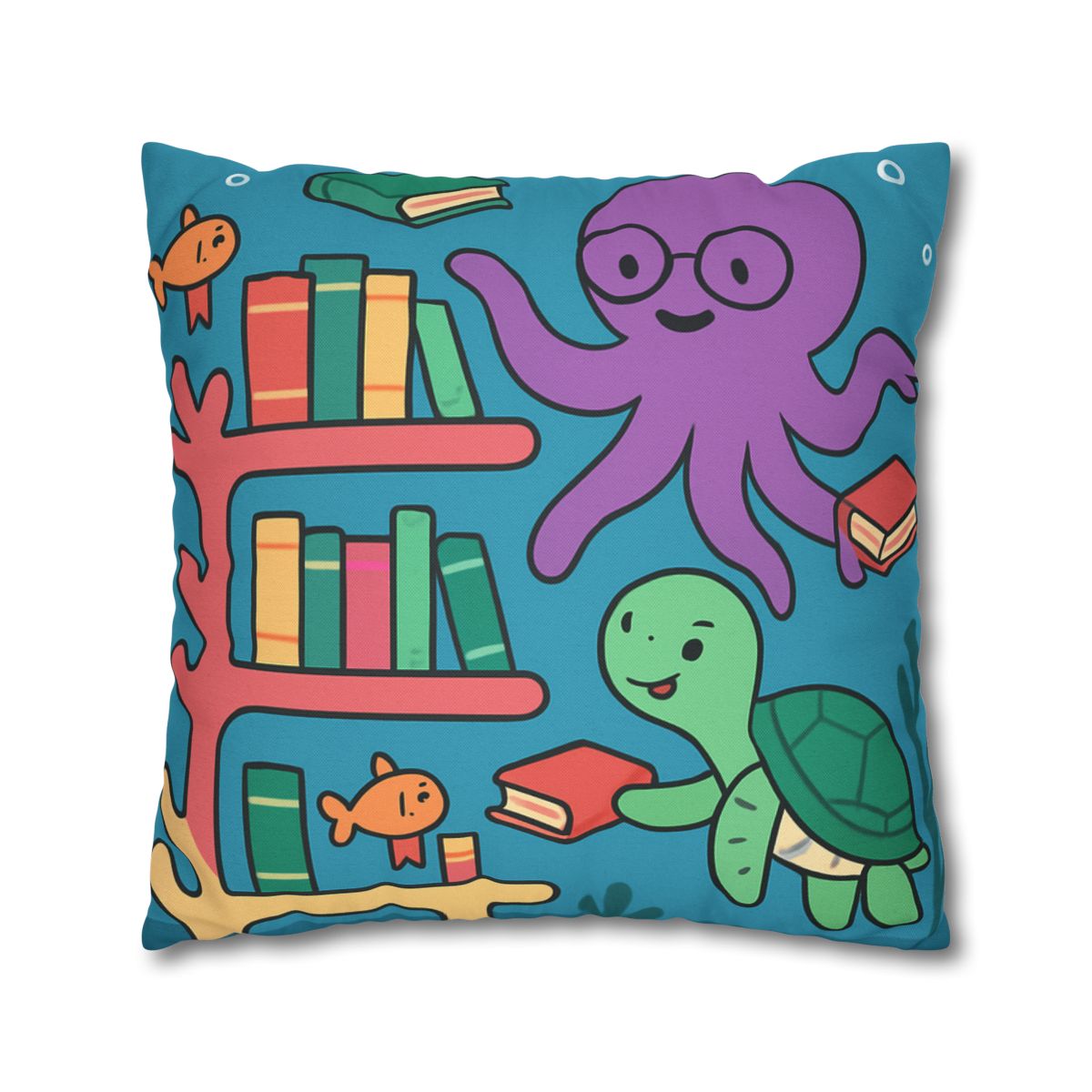 Coral Library And The Octopus Librarian stylish decorative pillowcases