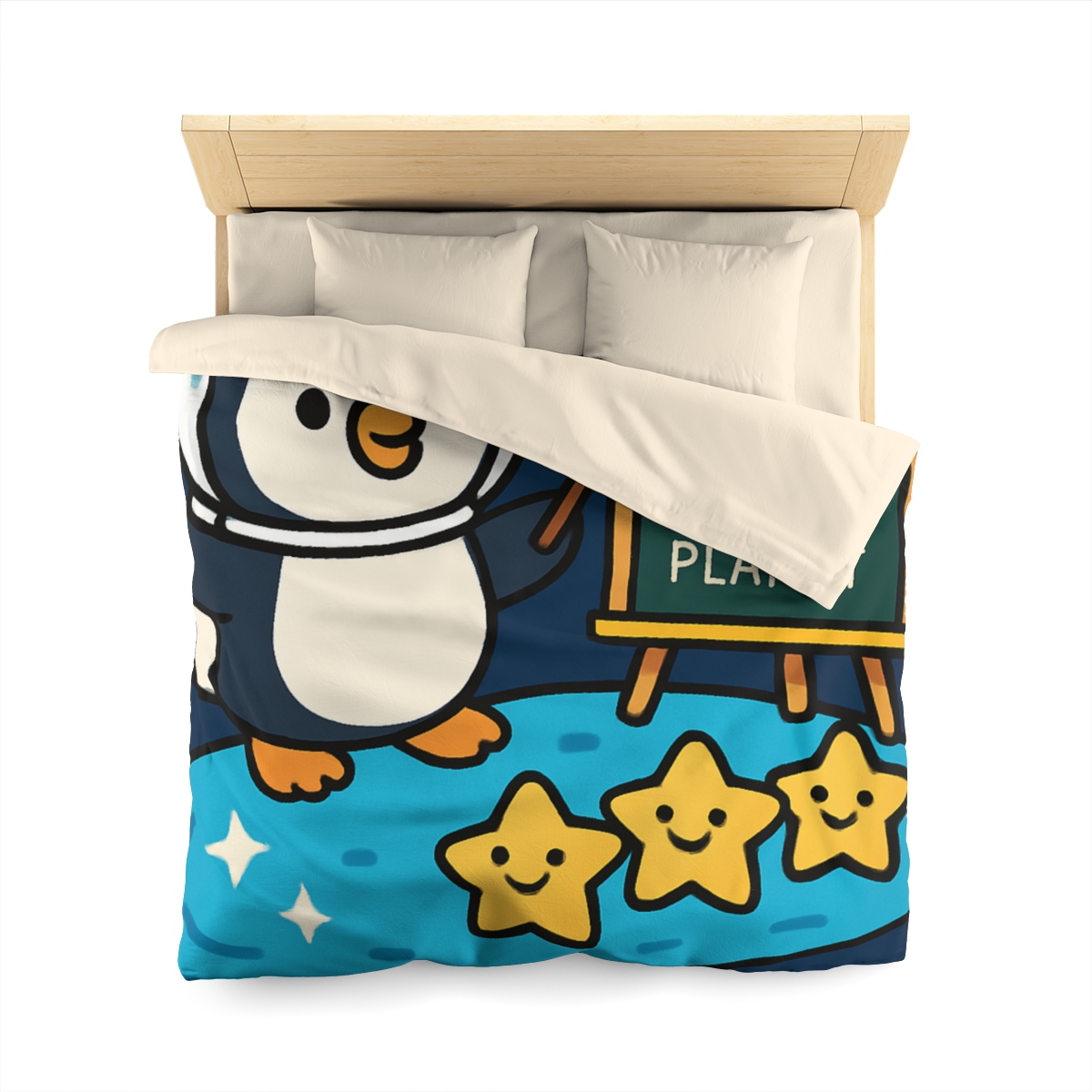 Comet Classroom With Captain Penguin designer printed duvets