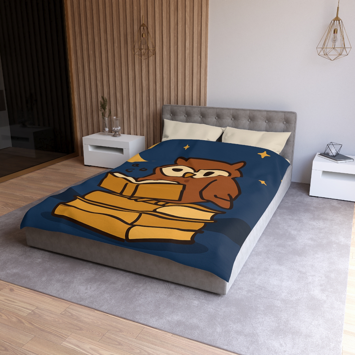 Moonlight Owl Library designer printed duvets