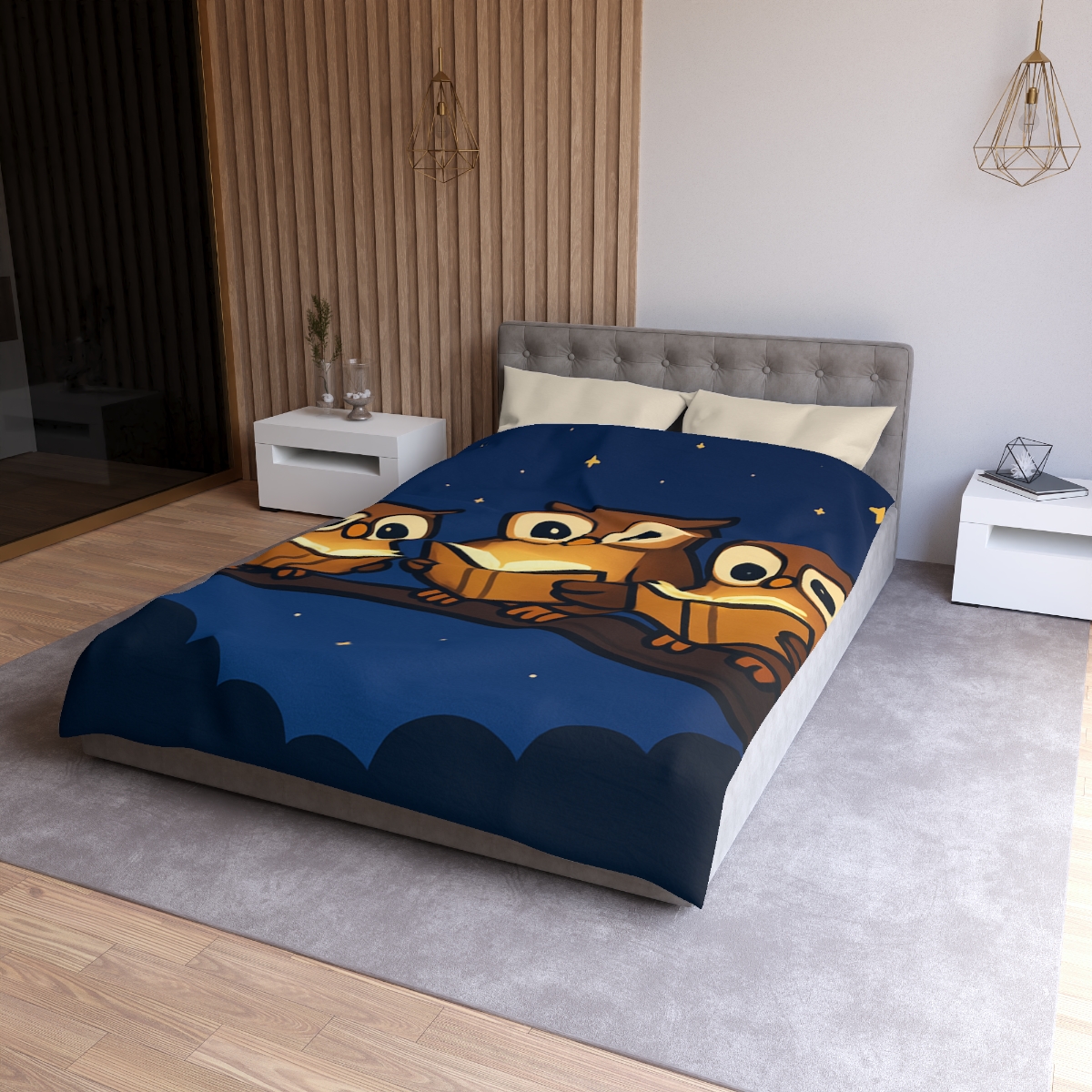 Moonlight Library Of Owls personalized bedding duvets