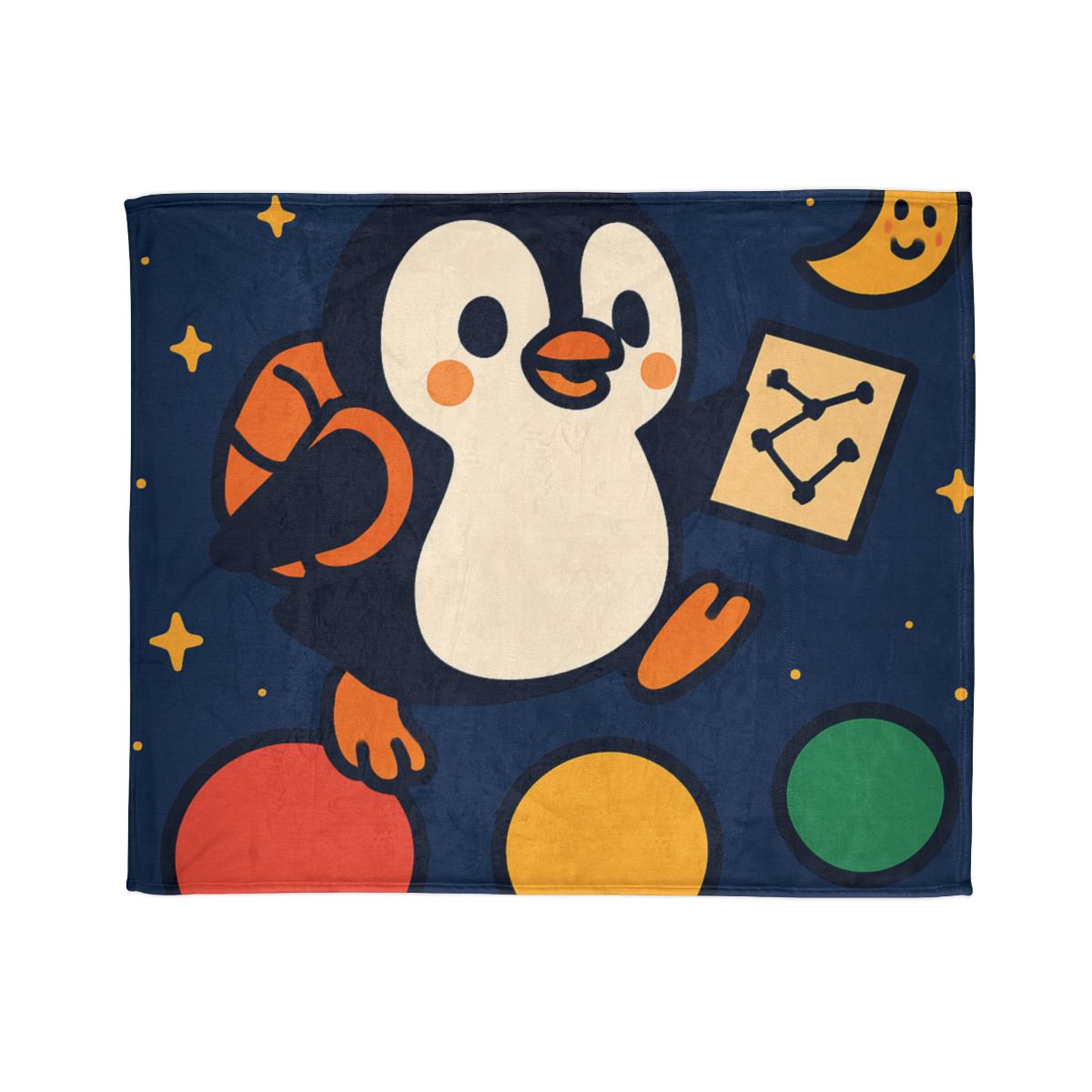 Planet Hopping Penguin Explorer designer printed blankets
