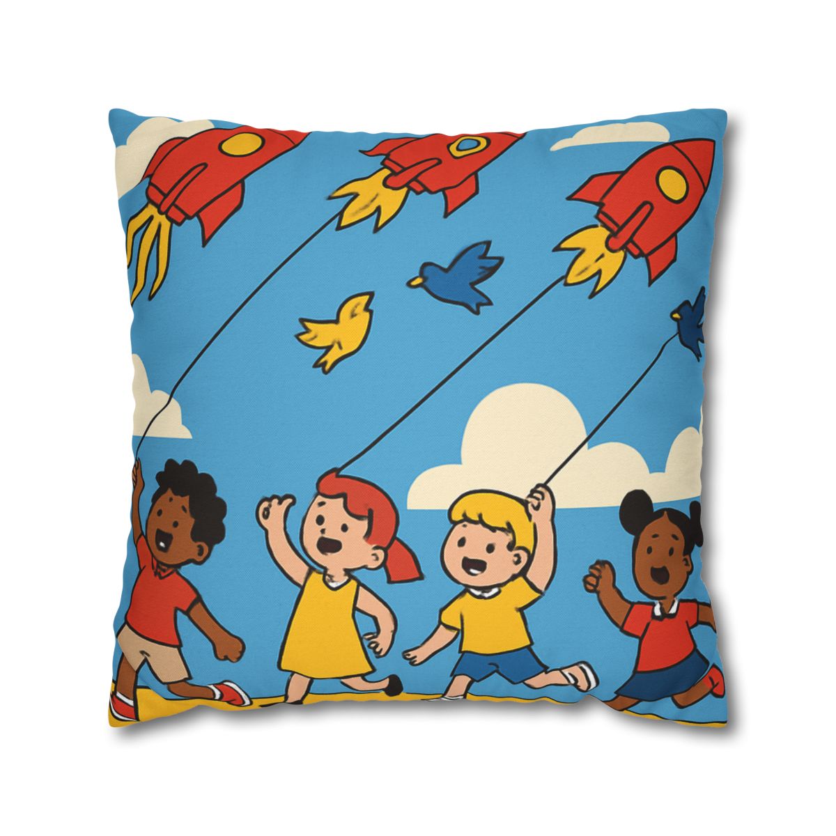 Rocket Kite Race designer print pillow cases