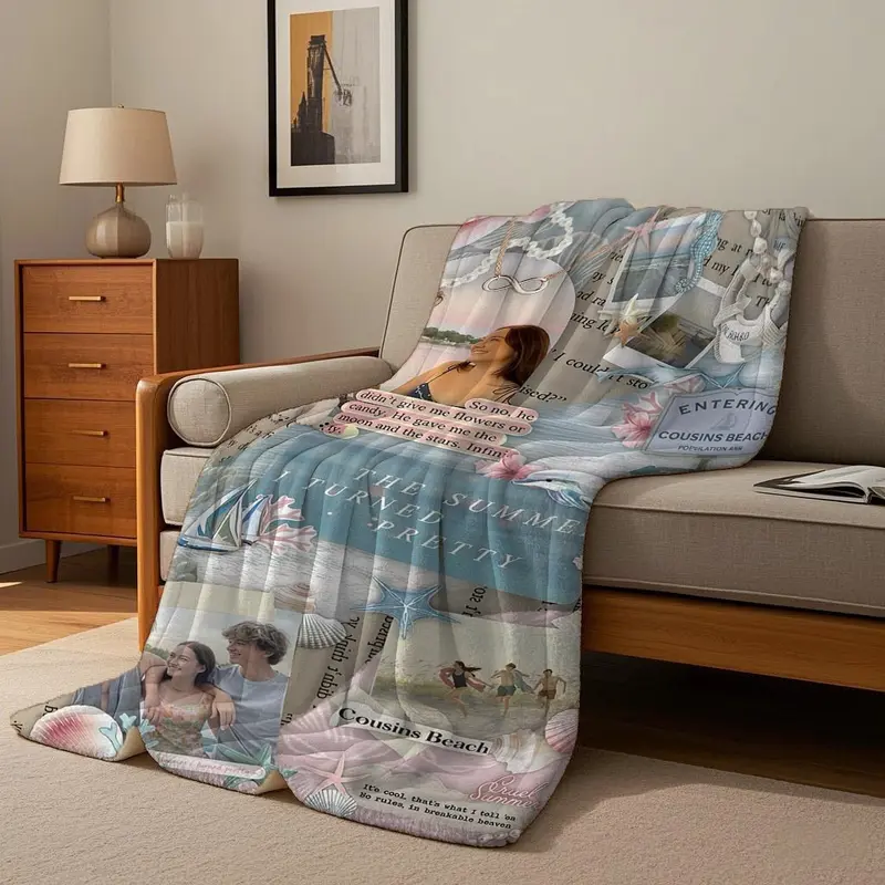 Novel Blanket I Get Pretty Summer Blanket Soft Beach Book Design with Florals and Text Soft Flannel Four Seasons Sofa Machine Washable Cozy Blanket Great for Home Use