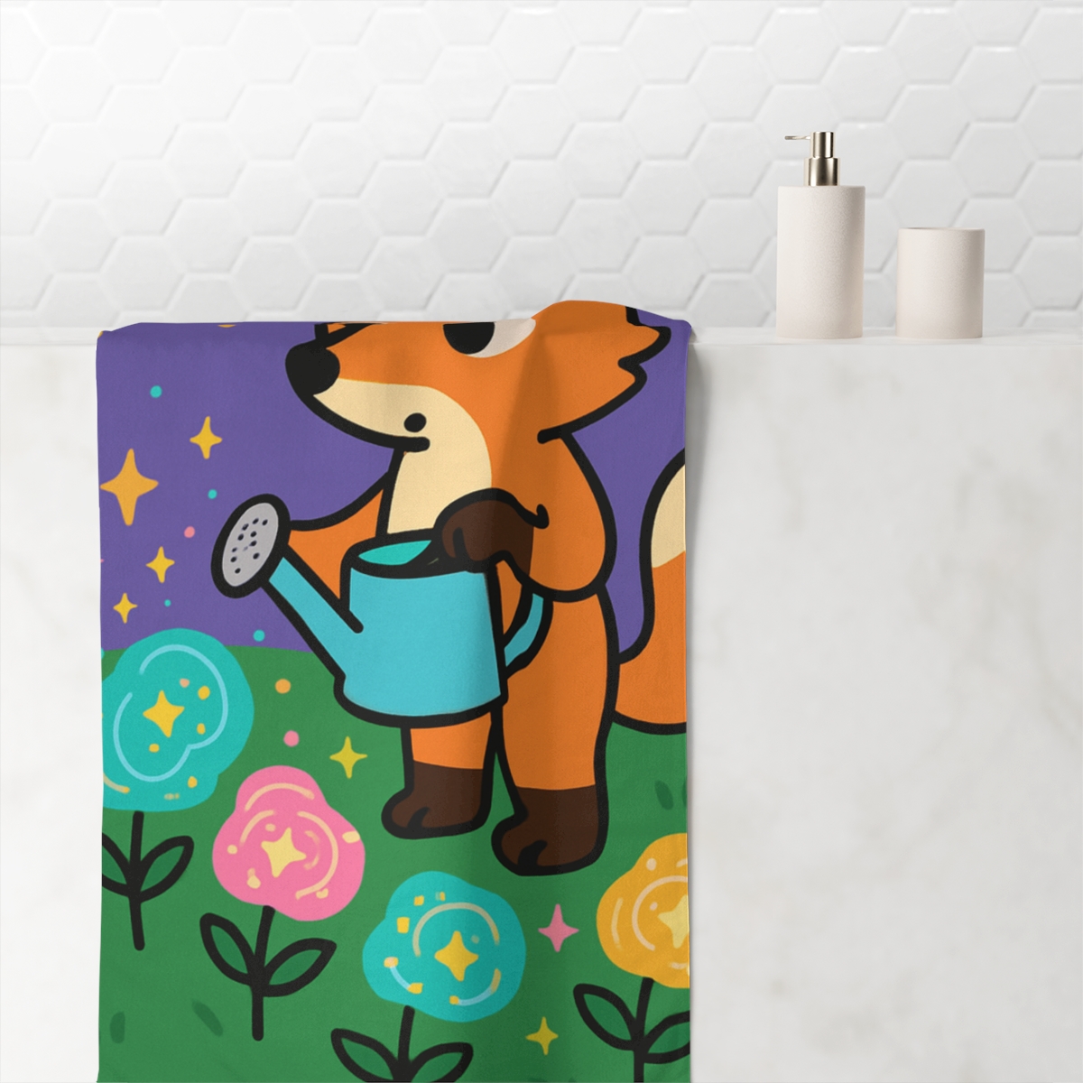 Nebula Garden Fox designer printed towels