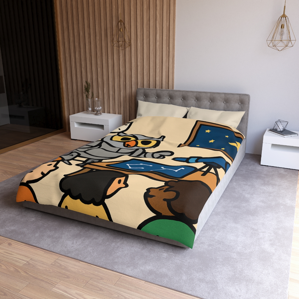 Robot Owl Telescope Workshop custom duvets