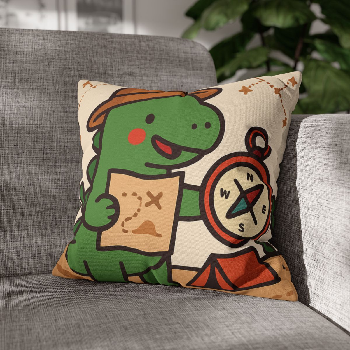 Desert Dino Map Quest With Compass And Constellations soft cotton pillow cases
