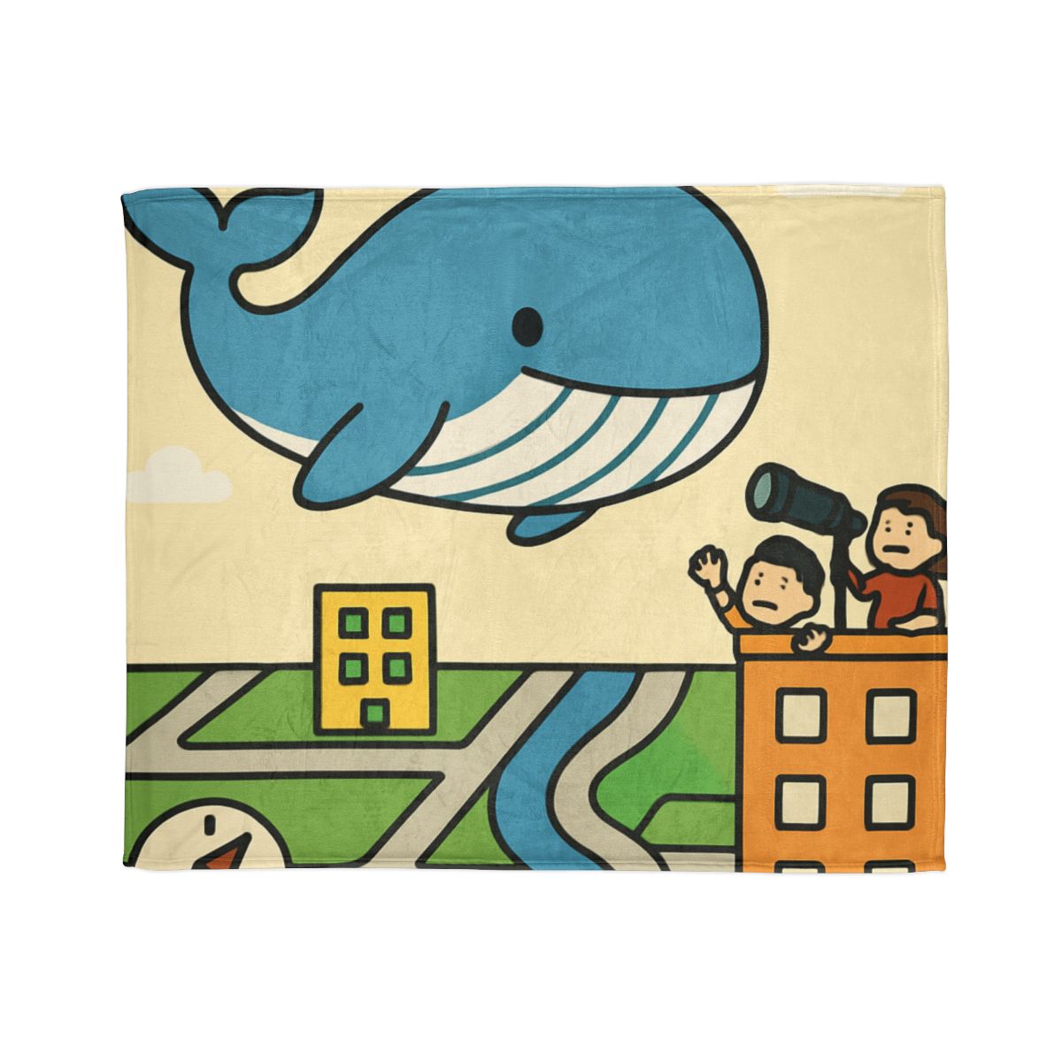 Sky Whale Over The Map City designer printed blankets