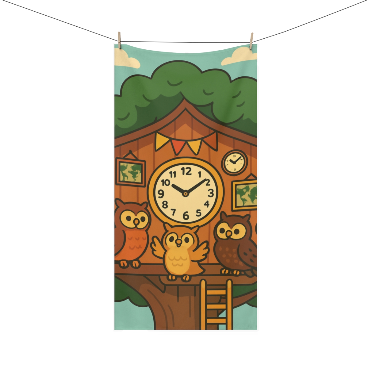 Time Traveling Treehouse Owls trendy hand towels