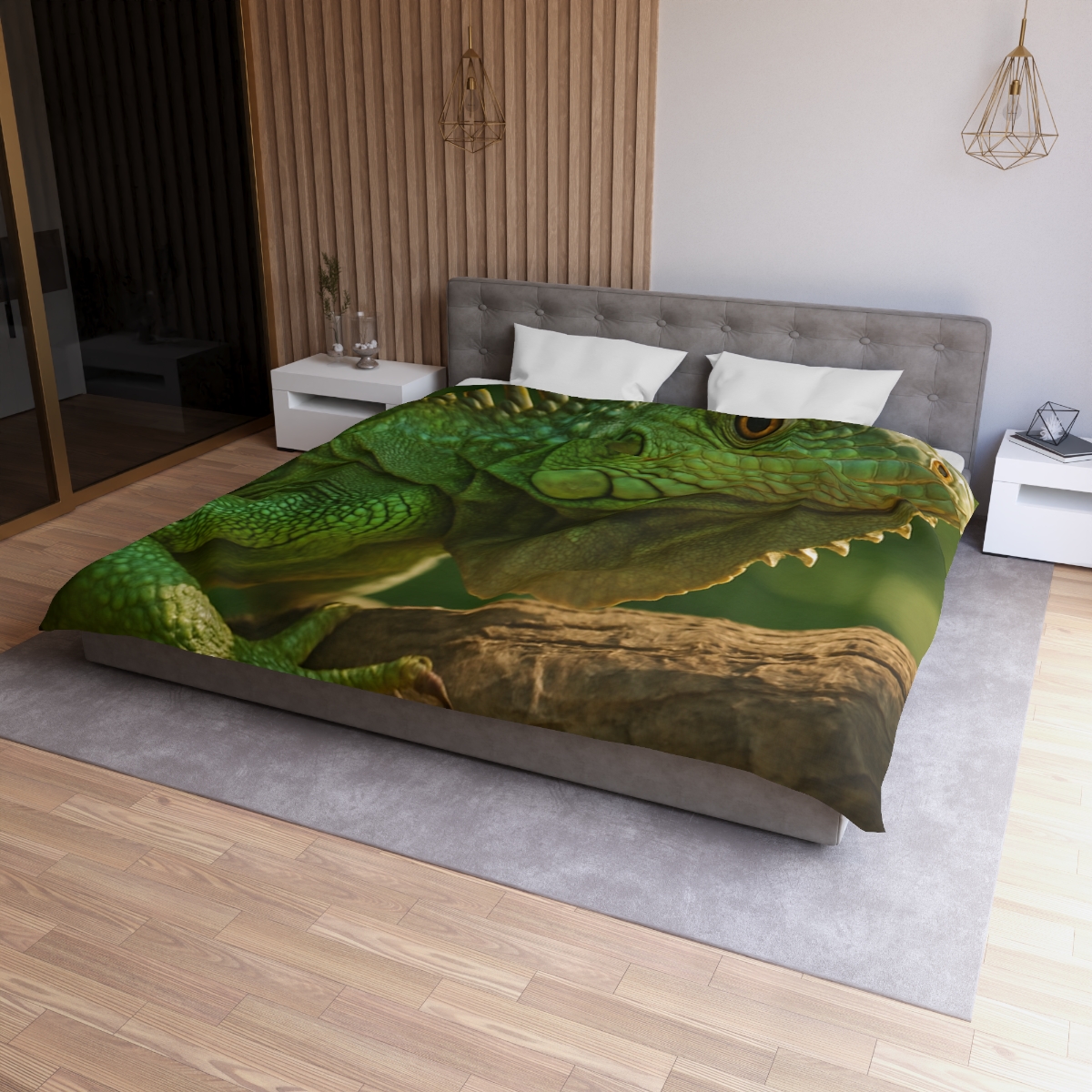 Sun Dappled Green Iguana personalized bedding duvets