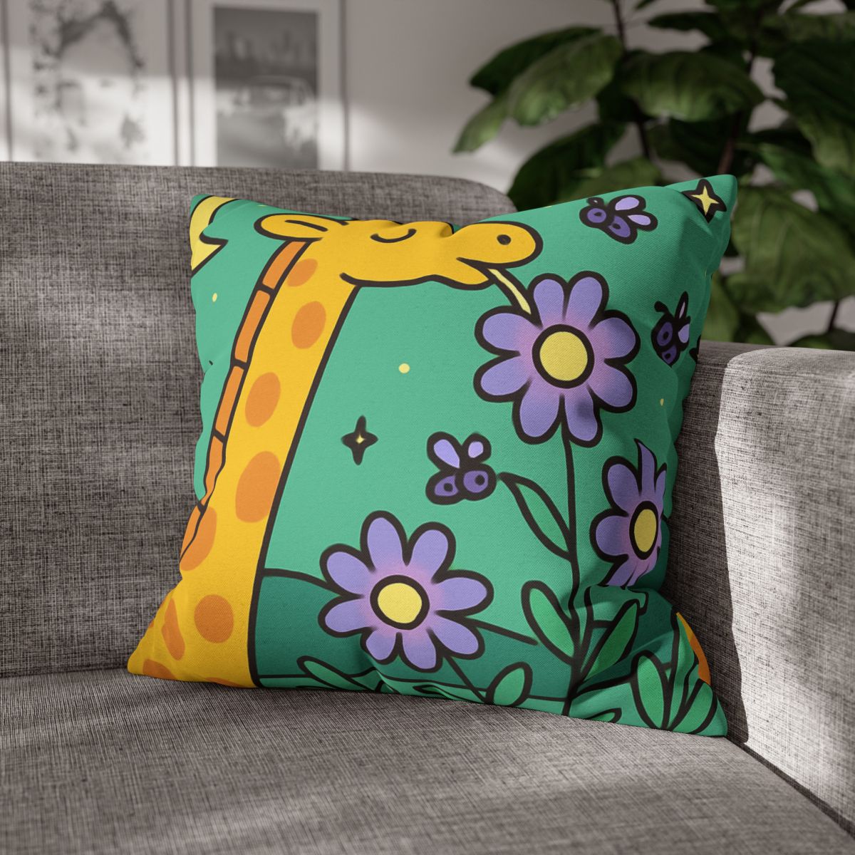 Galactic Garden Giraffe designer print pillow cases