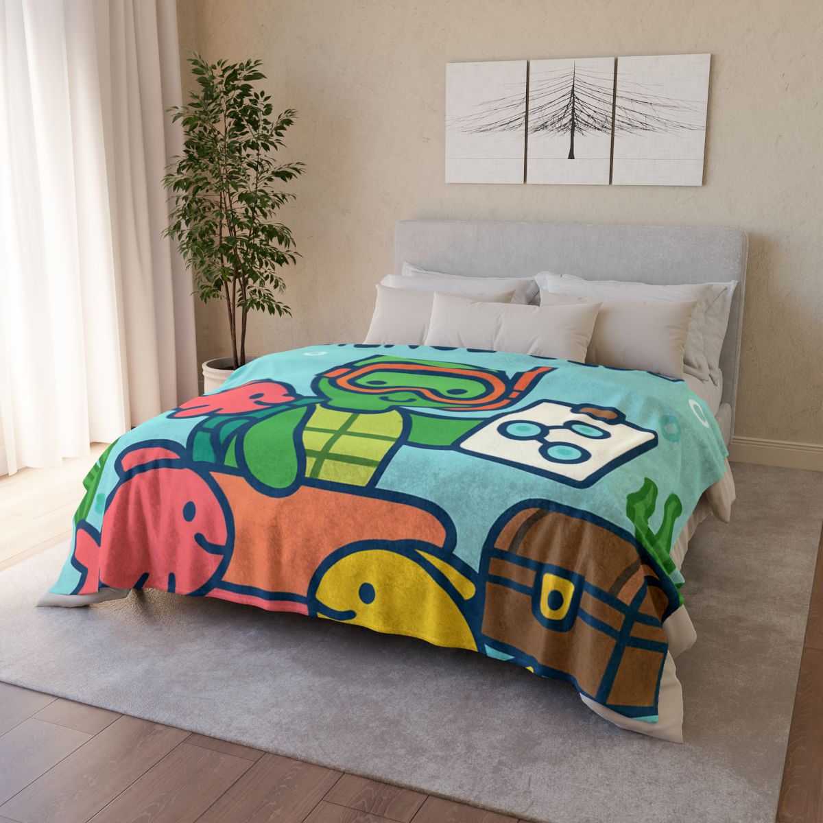 Coral Reef Science Club Turtle stylish throw blankets