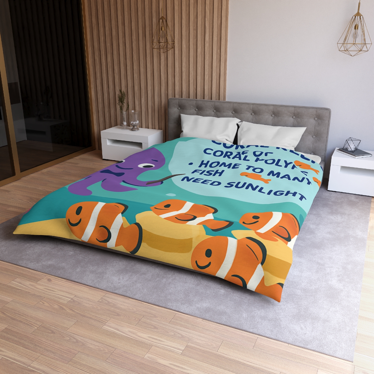 Coral Classroom With Professor Octopus soft comforter duvets