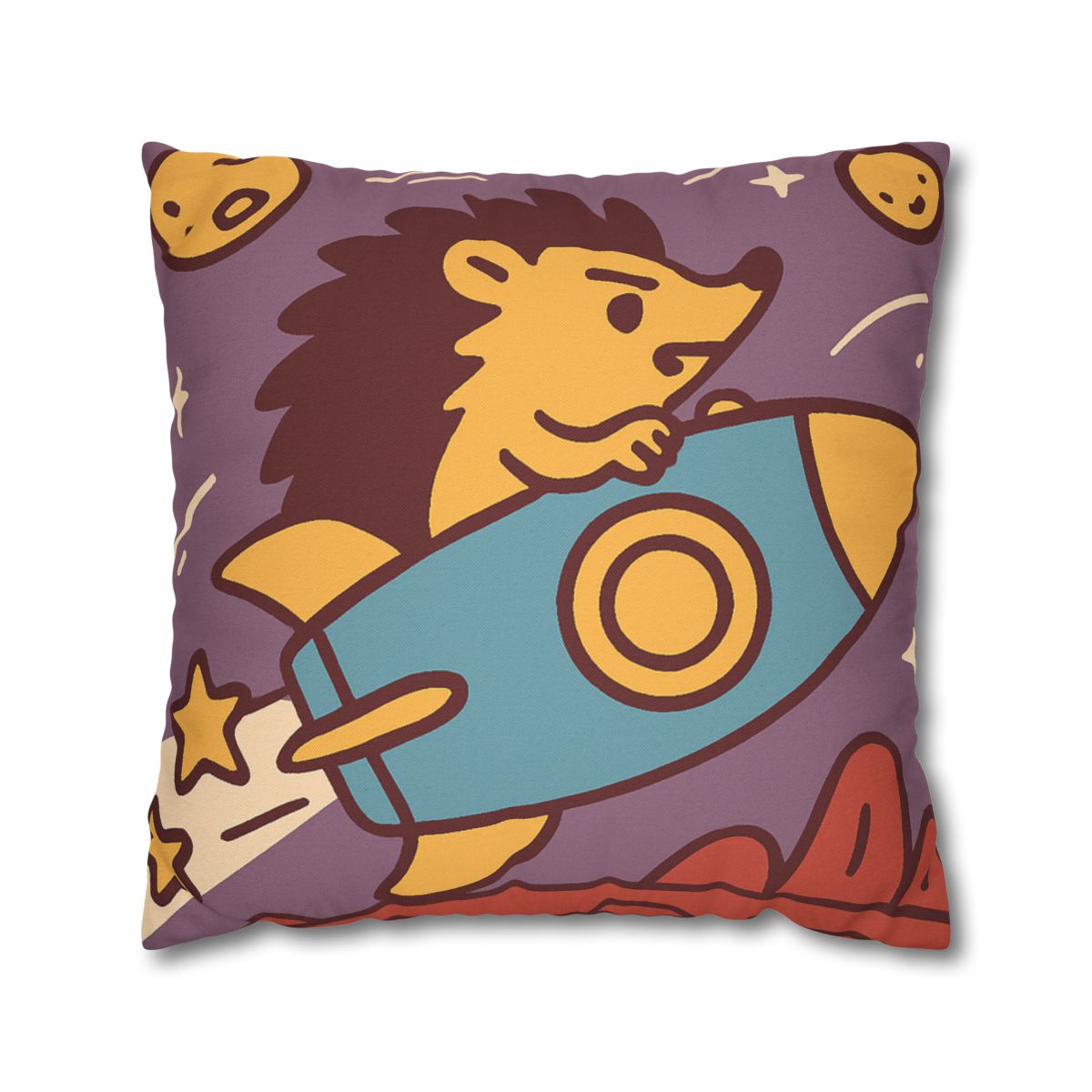 Rocket-Riding Hedgehog designer print pillow cases