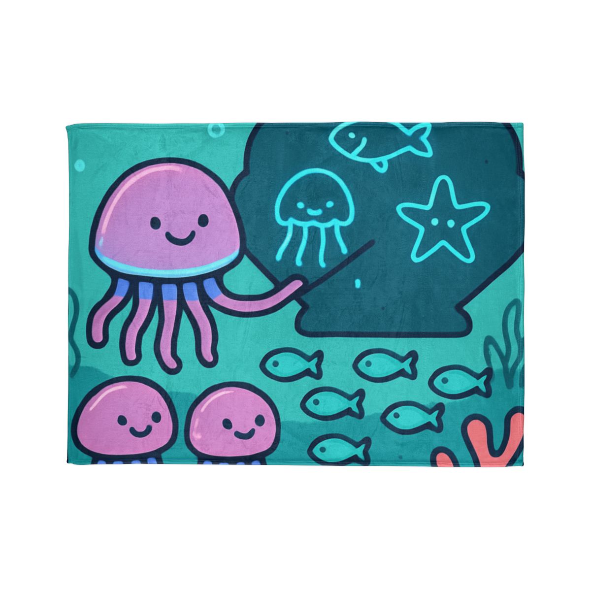 Bioluminescent Reef School With Glow Jellyfish custom blankets