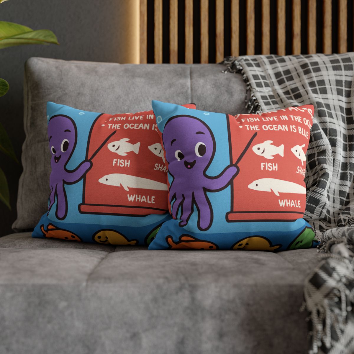Coral Classroom With Professor Octopus soft cotton pillow cases