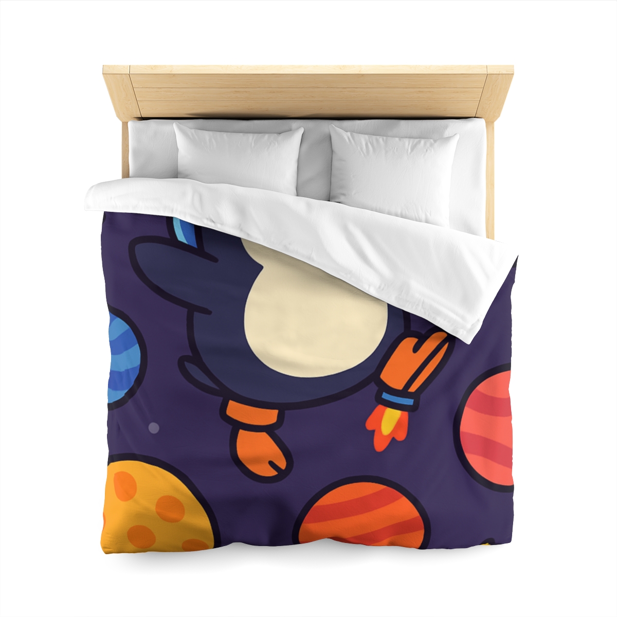 Planet Hopping Penguin Adventure stylish duvet covers