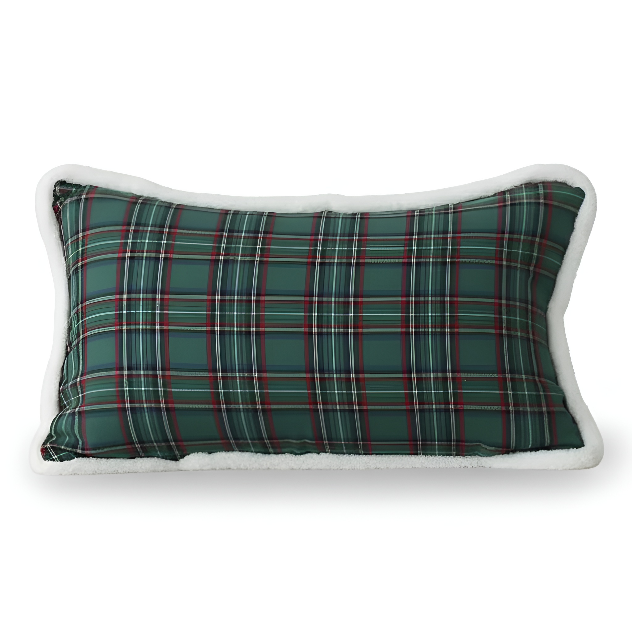 Christmas Themed Plaid Cushion Cover With Embroidered Snowflake Design