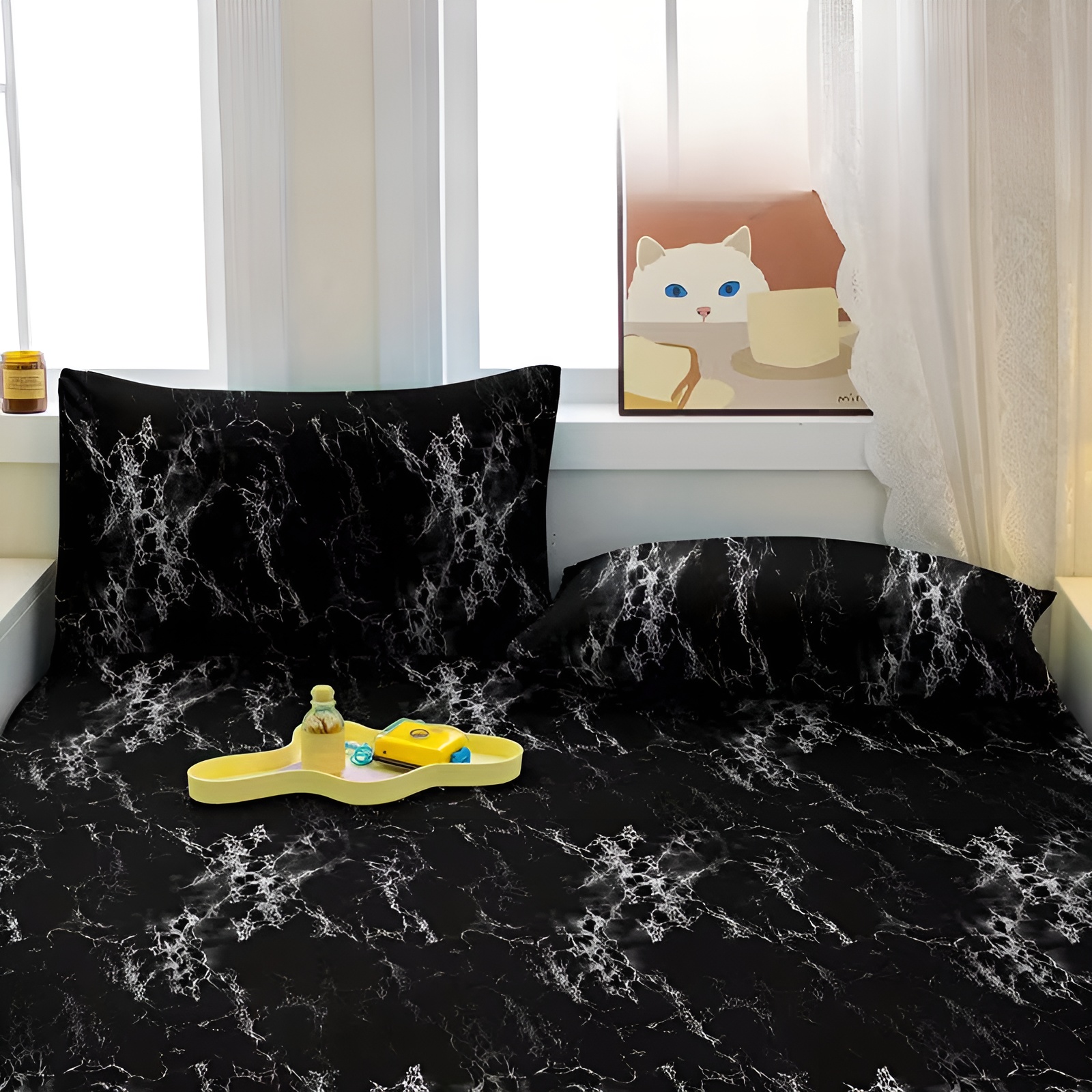 Modern Dark Mineral Pattern Fitted Sheet